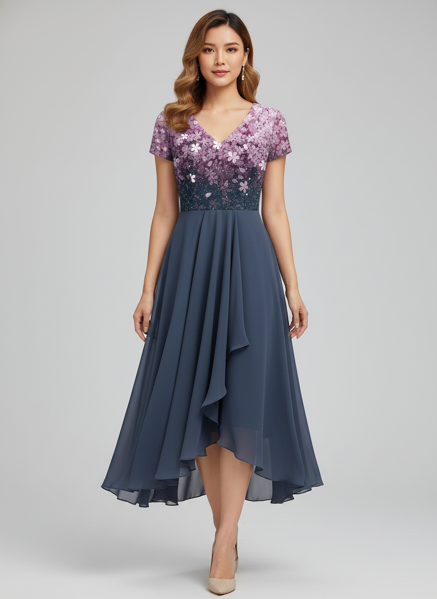 Robe de soirée élégante, silhouette cintrée avec décolleté en V. - 2