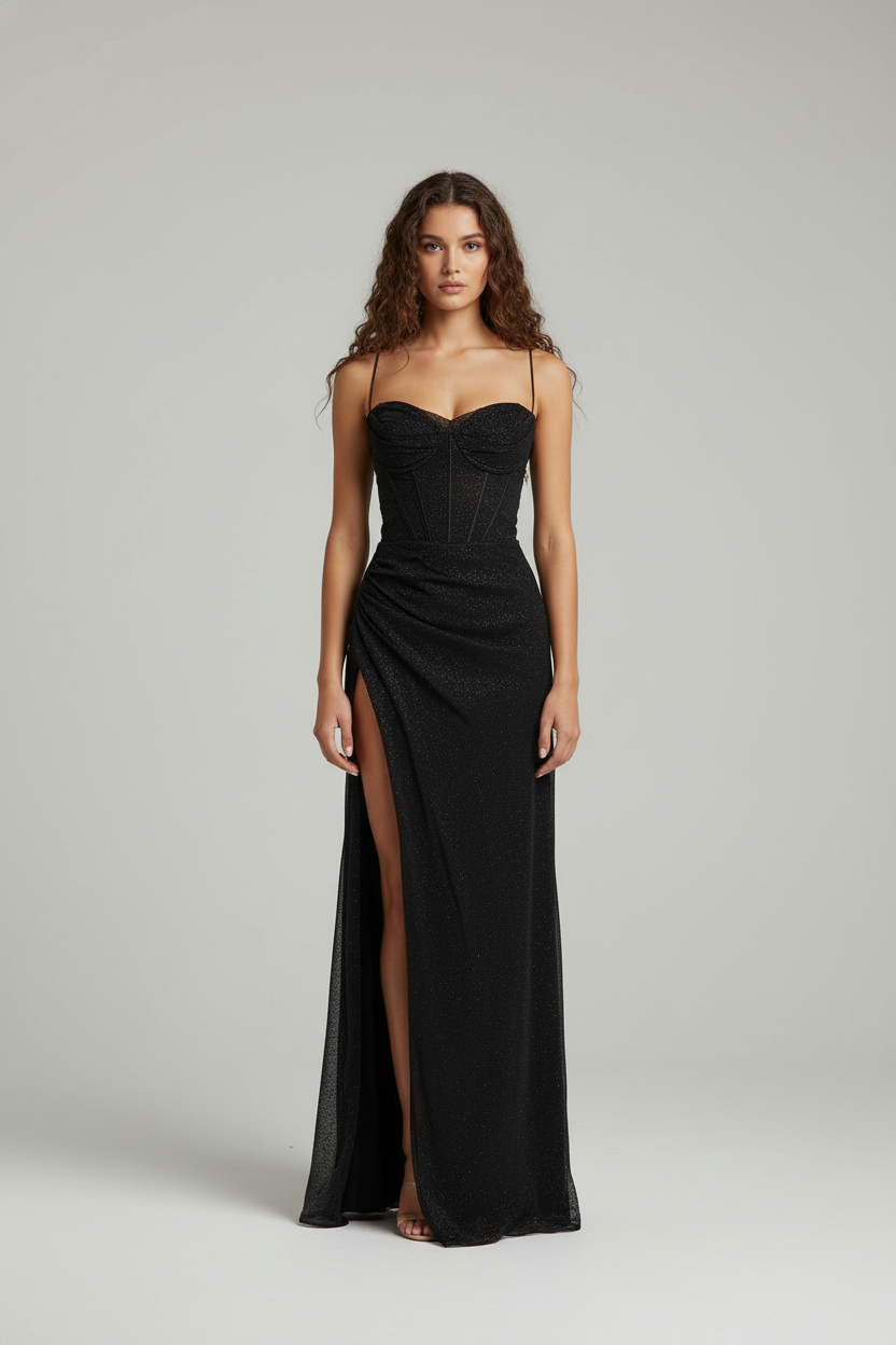 Robe de soirée fendue élégante. - 1