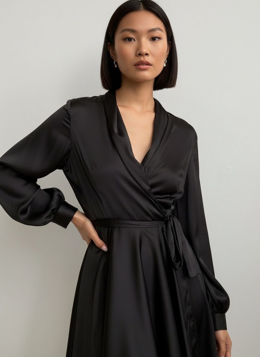 Robe de soirée chic, silhouette fluide, décolleté en V, sans manches. - 3