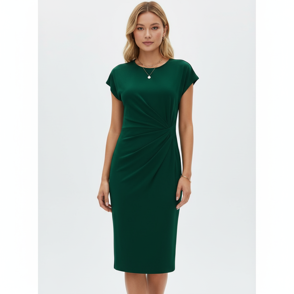 Robe de soirée longue élégante, silhouette cintrée, col en V, manches courtes. - 3