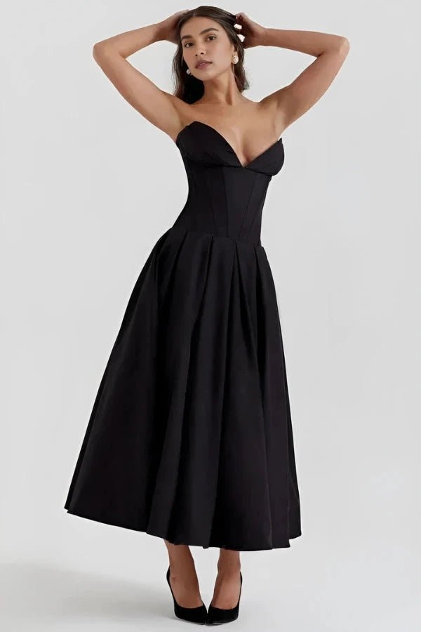 Robe évasée avec corsage sculpté, idéale pour les occasions formelles. 2