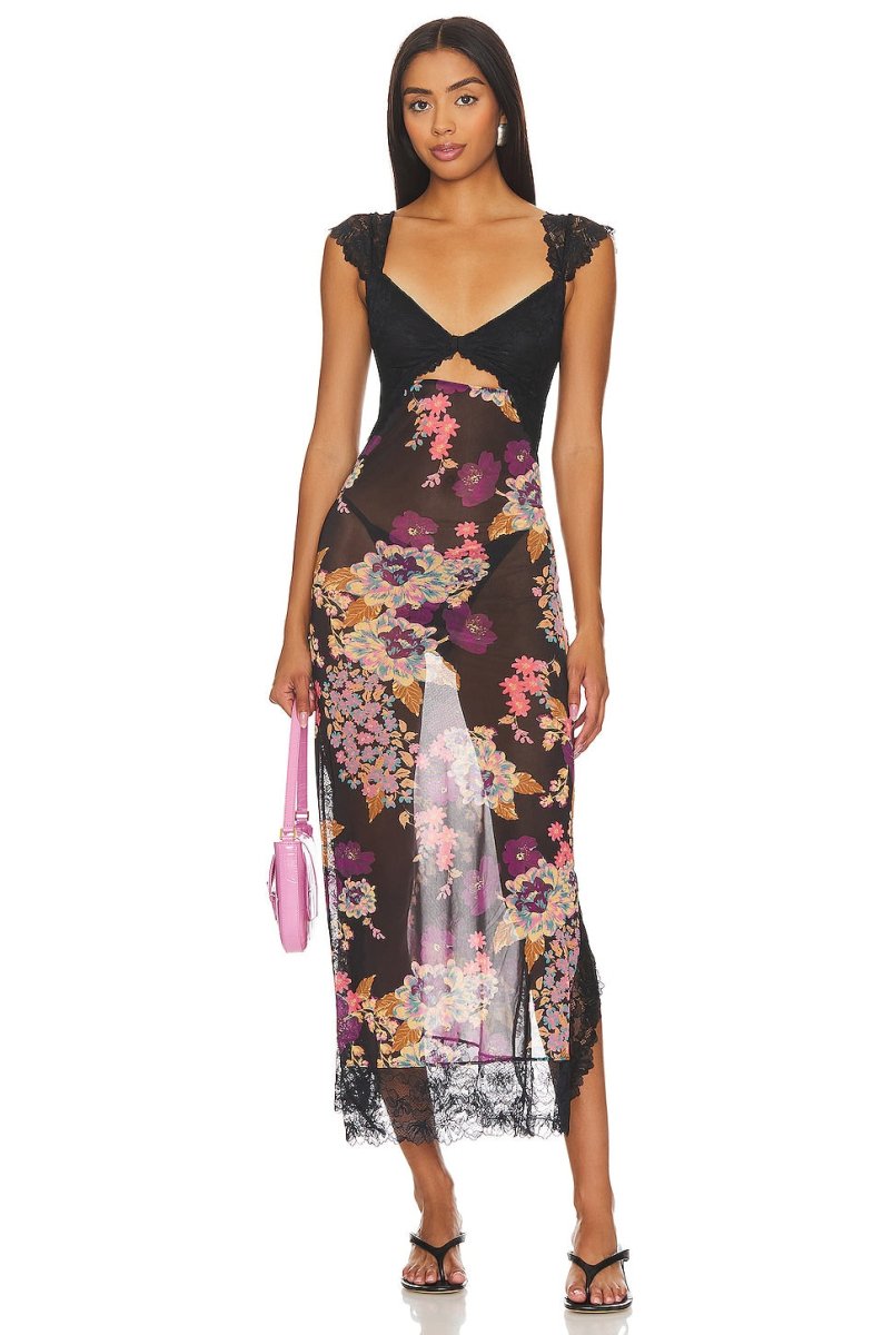 Robe fourreau avec imprimés floraux et détails en dentelle élégante. 5