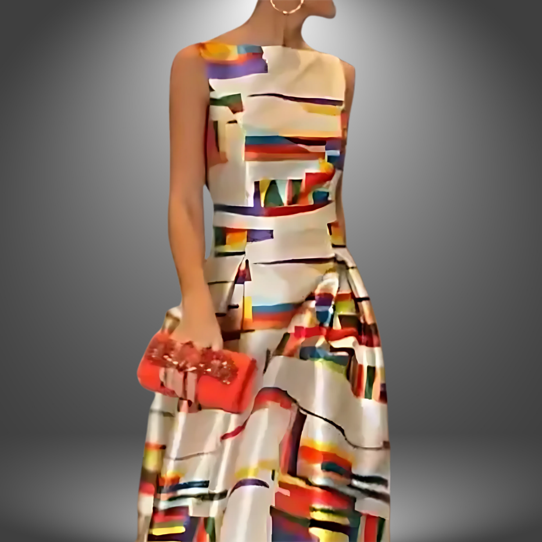 Robe longue femme au motif géométrique élégant, silhouette flatteuse. - 2