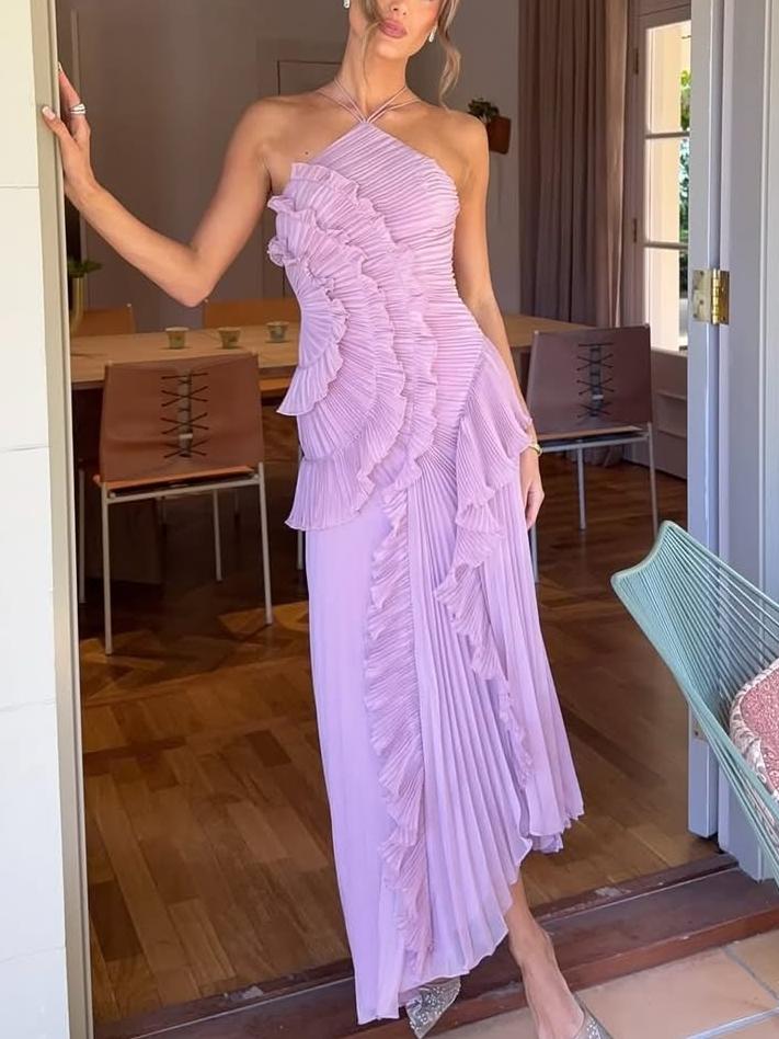 Robe longue à volants asymétriques élégants. - 2