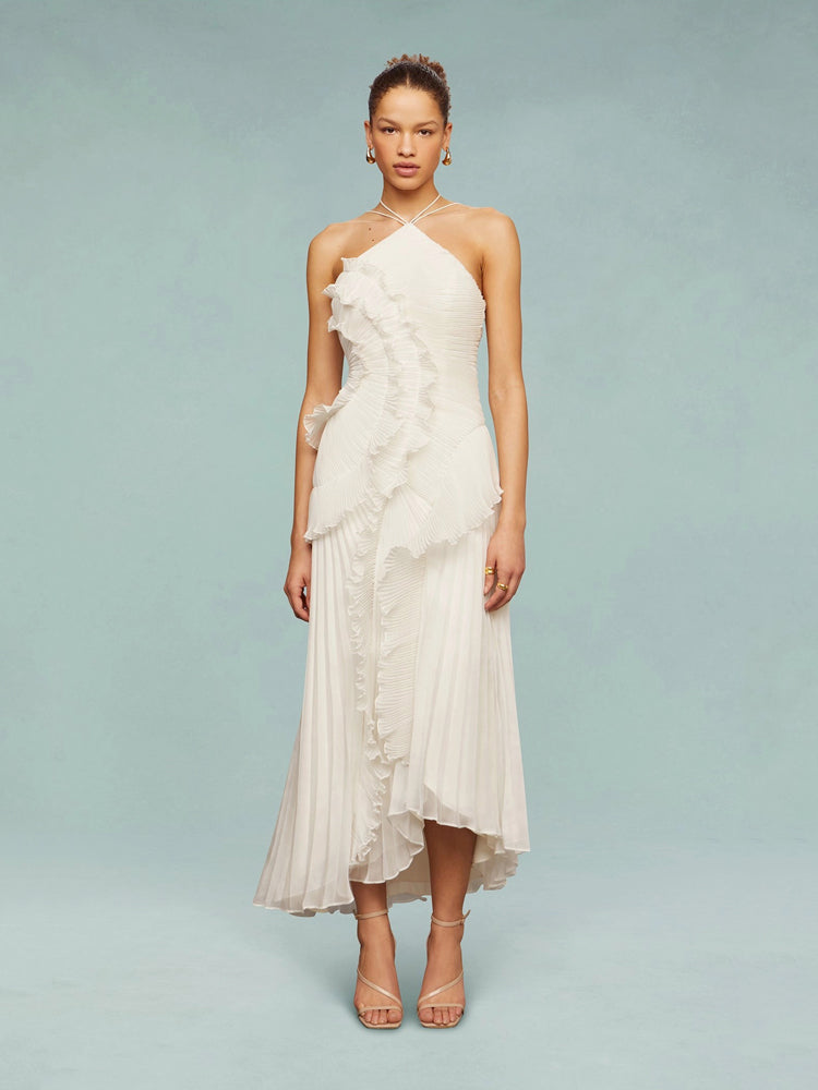 Robe longue à volants asymétriques élégants. - 6