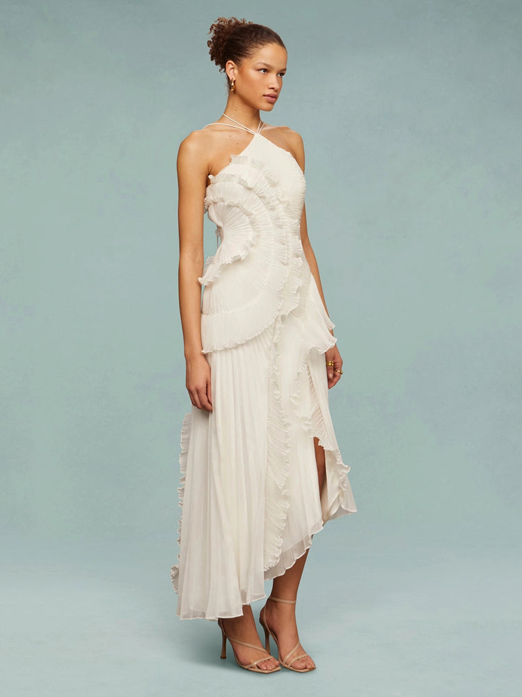 Robe longue à volants asymétriques élégants. - 7