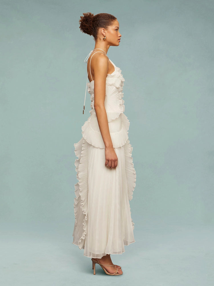 Robe longue à volants asymétriques élégants. - 8