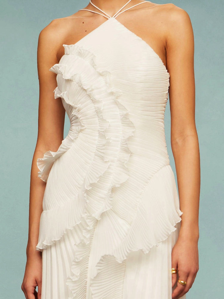Robe longue à volants asymétriques élégants. - 9