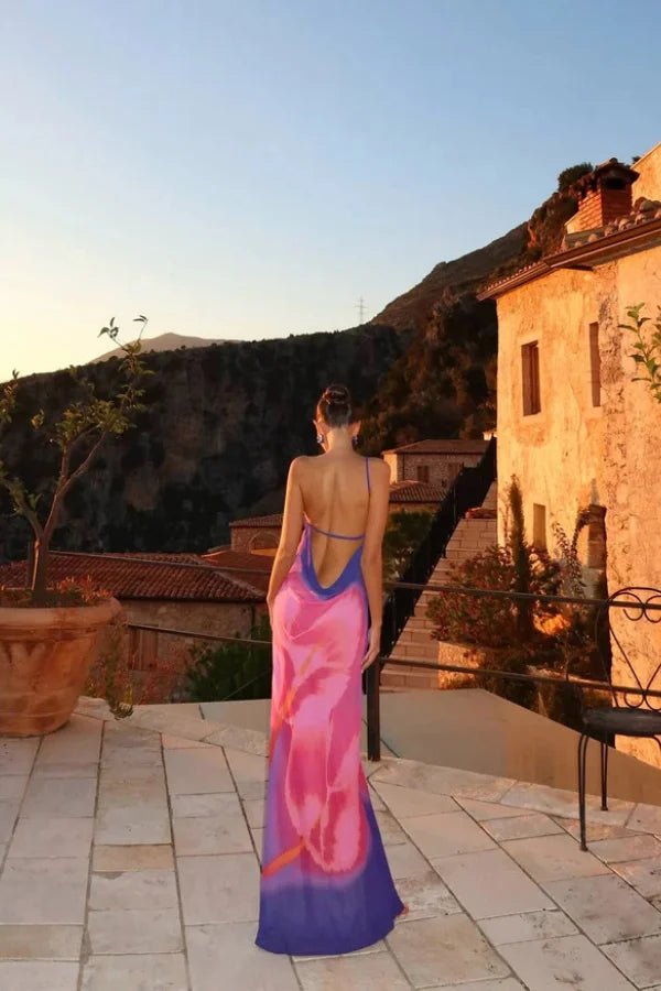 Robe longue femme avec dos nu élégant et bretelles spaghetti, idéale pour les soirées d'été. - 3