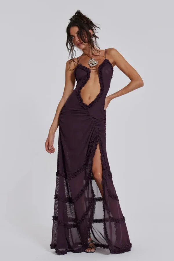 Robe longue fluide avec silhouette ample et volants délicats. 8