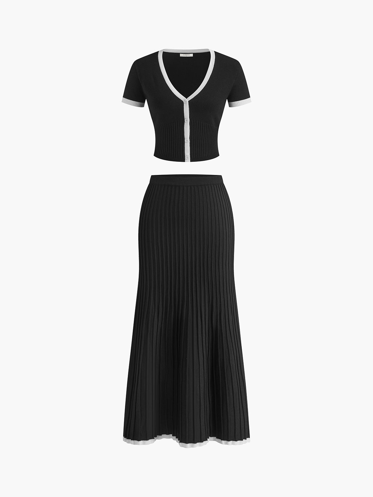 Robe midi élégante avec bordure contrastée et col en V. - 6