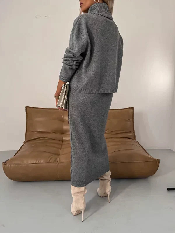 Robe midi femme à col roulé, silhouette élégante et chic. - 5