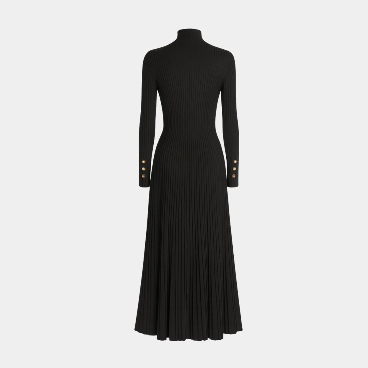 Elegant midi robe with a high collar and pleated skirt, perfect for formal occasions. 4