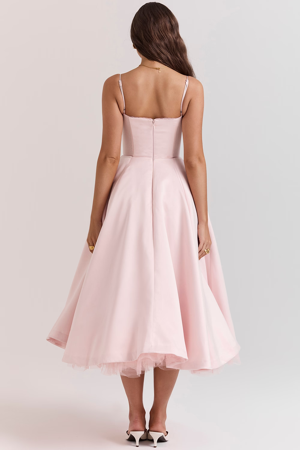 Robe midi trapèze avec corsage structuré, style chic. - 6