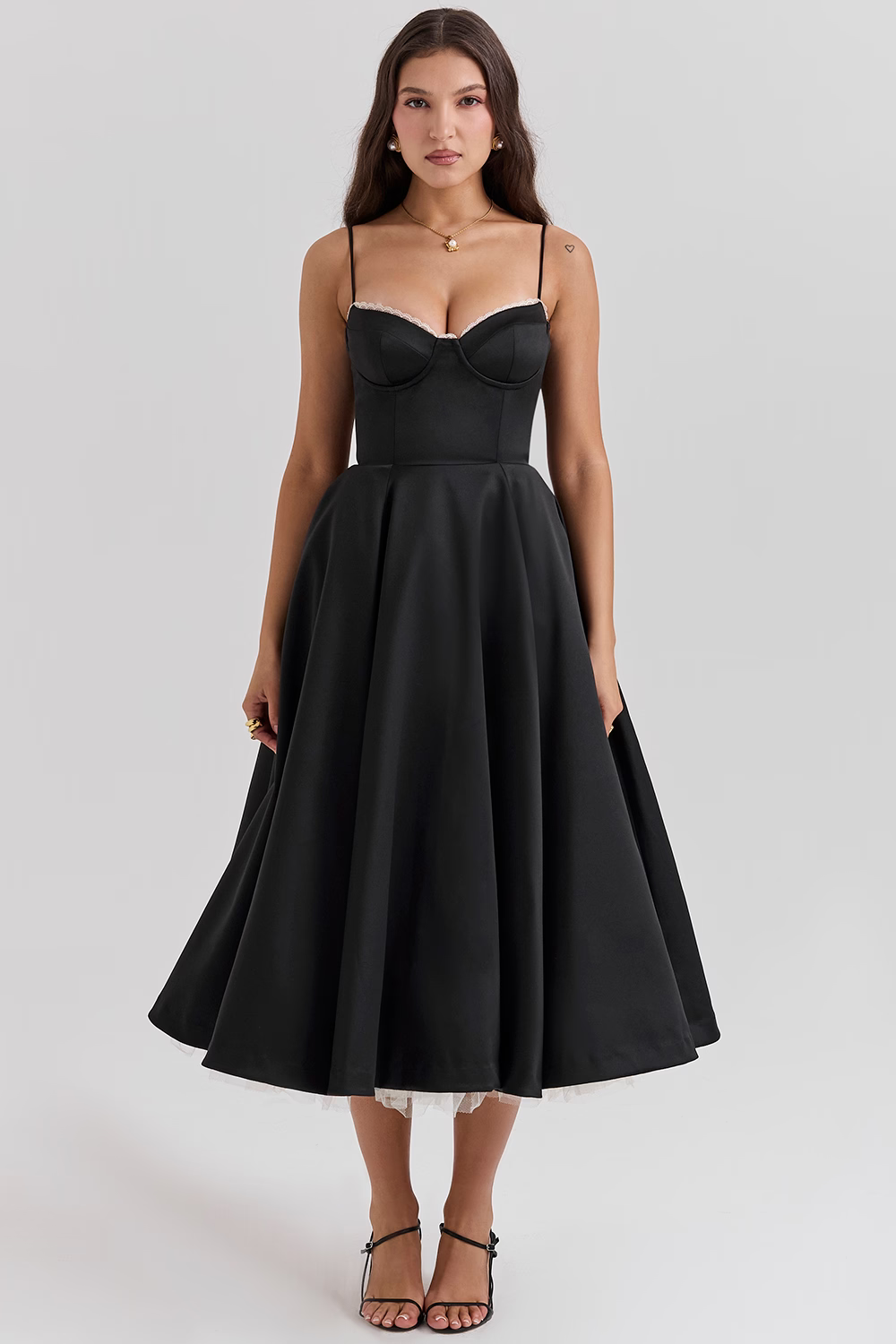 Robe midi trapèze avec corsage structuré, style chic. - 10