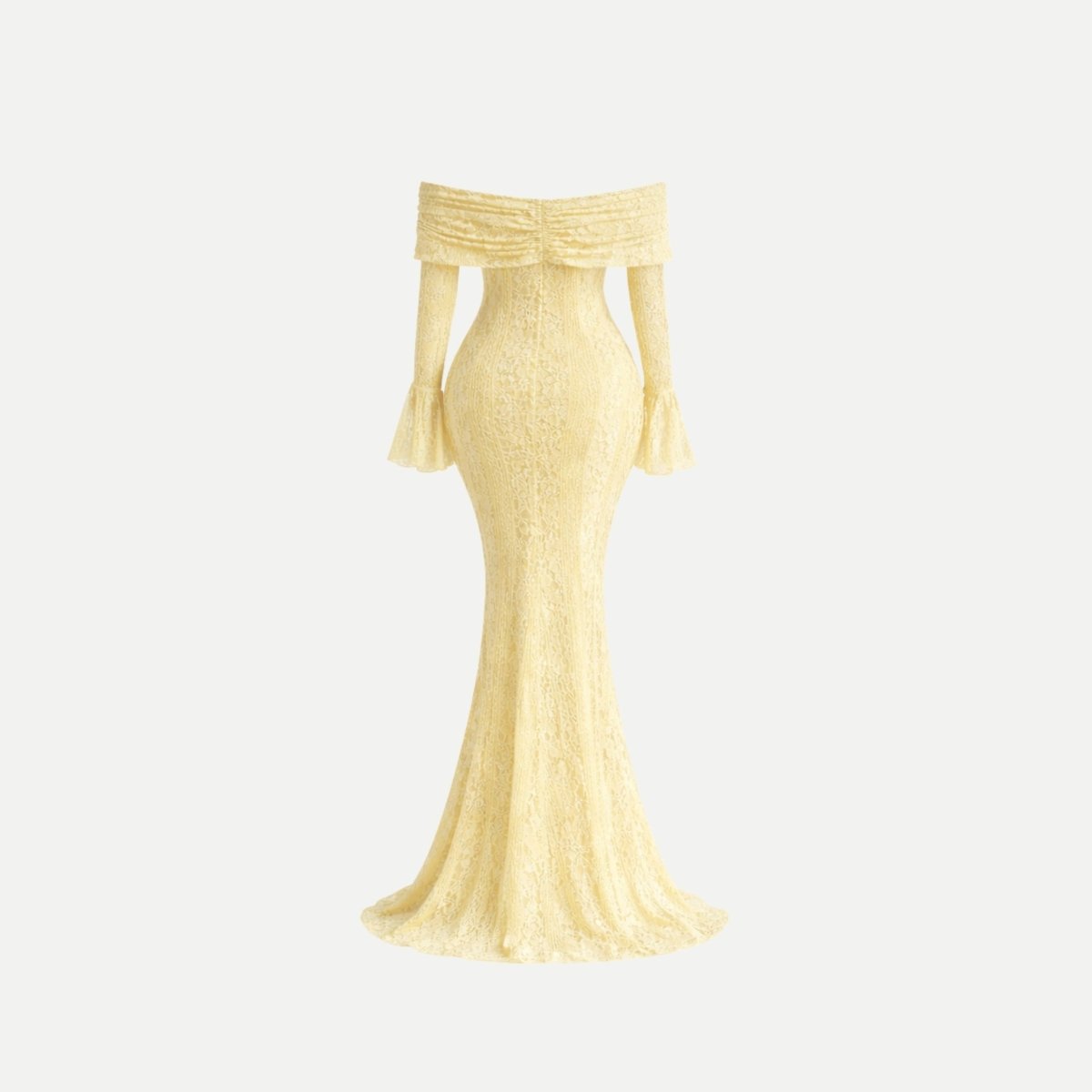 Robe sirène élégante avec encolure à épaules dénudées et manches cloche. 4