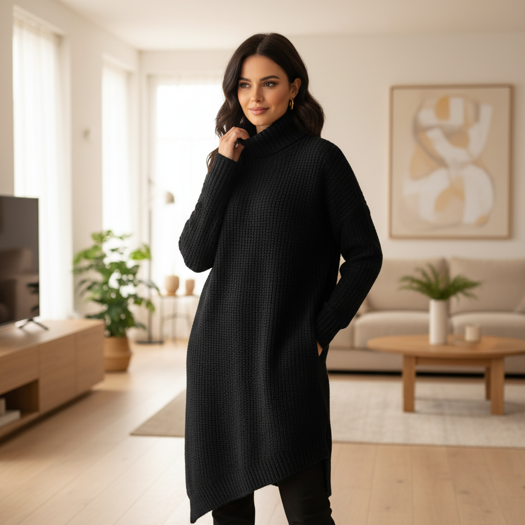 Robe longue femme à coupe décontractée et manches longues. - 1