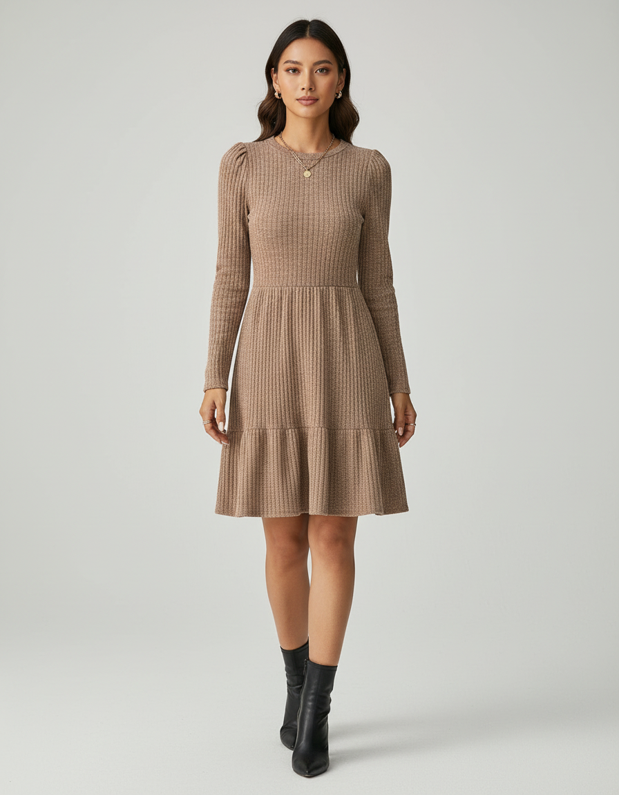 Robe trapèze avec manches bouffantes élégantes. - 2