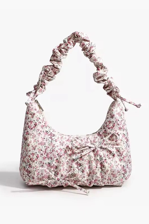 Sac à main élégant avec poignées froncées et imprimé floral. - 1