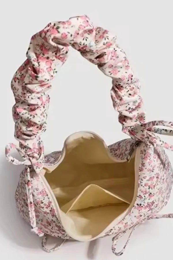 Sac à main élégant avec poignées froncées et imprimé floral. - 4