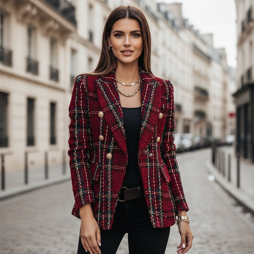 Blazer femme à carreaux, coupe cintrée élégante. - 4