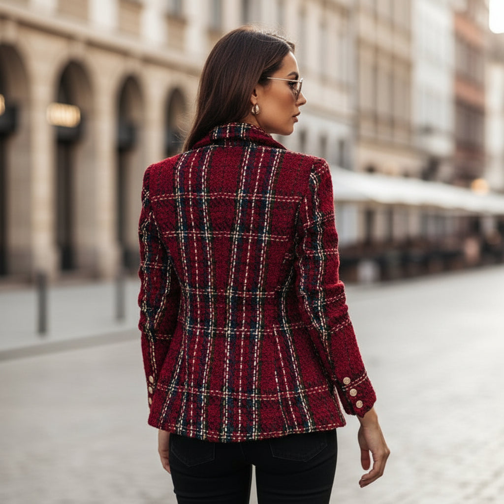 Blazer femme à carreaux, coupe cintrée élégante. - 5