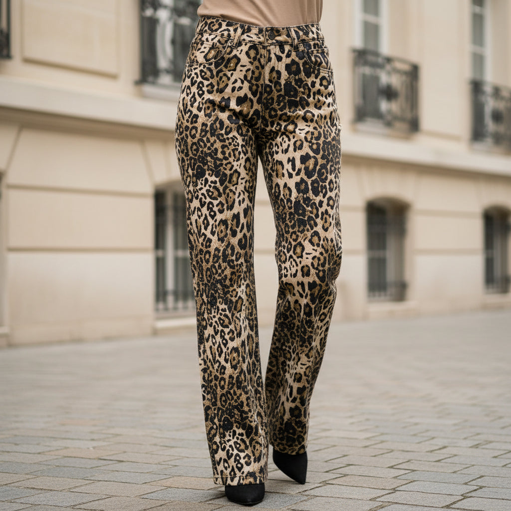 Jean femme ajusté avec motif léopard. - 1