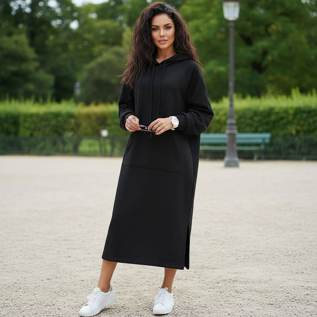 Robe à capuche, silhouette décontractée et élégante. - 7