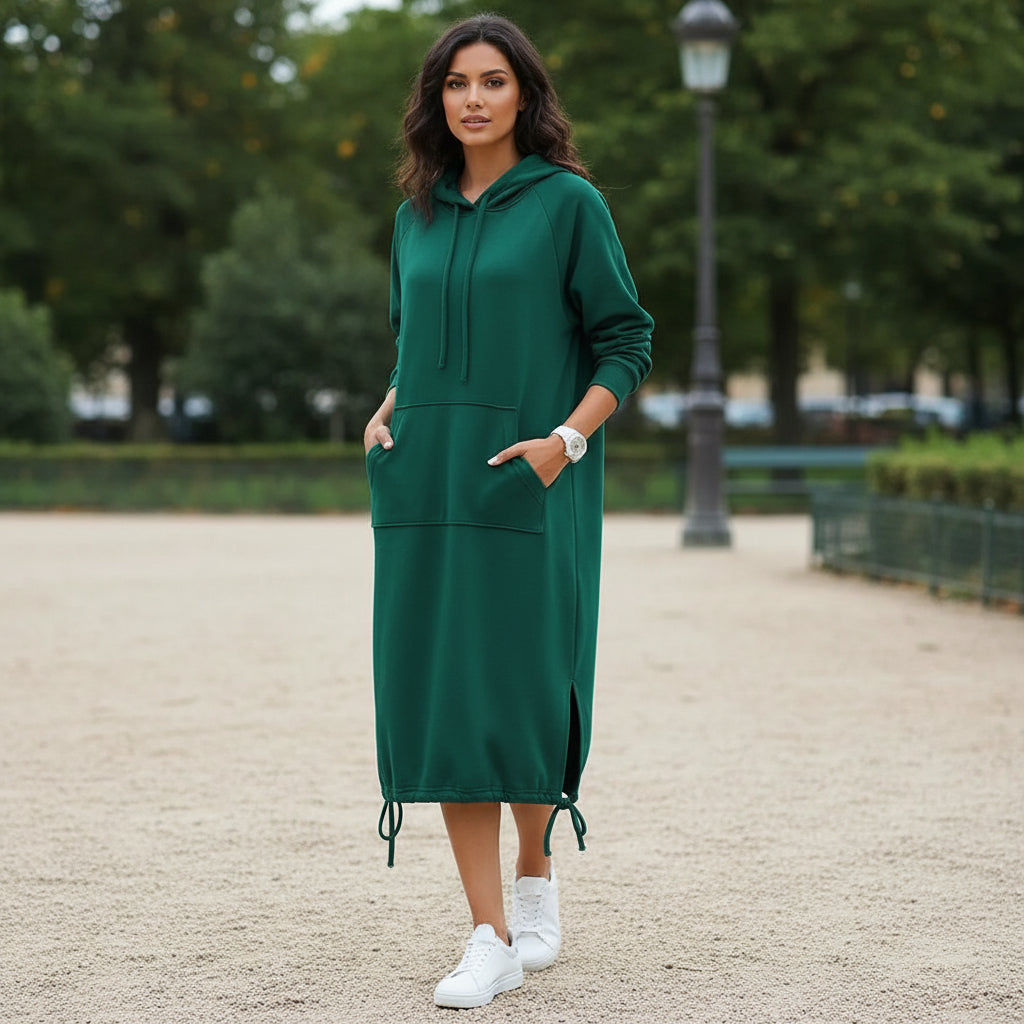 Robe à capuche, silhouette décontractée et élégante. - 6