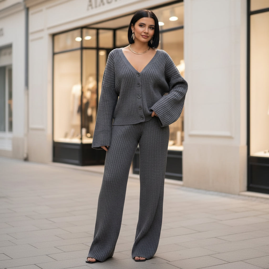 Ensemble de loungewear femme, manches larges, coupe confortable, style décontracté. - 1