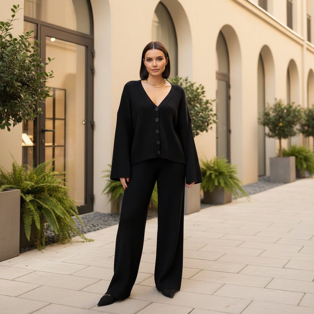 Ensemble de loungewear femme, manches larges, coupe confortable, style décontracté. - 7