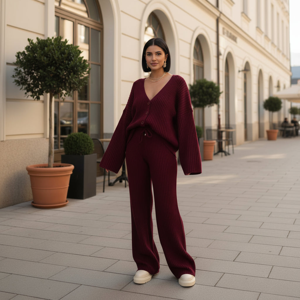 Ensemble de loungewear femme, manches larges, coupe confortable, style décontracté. - 8