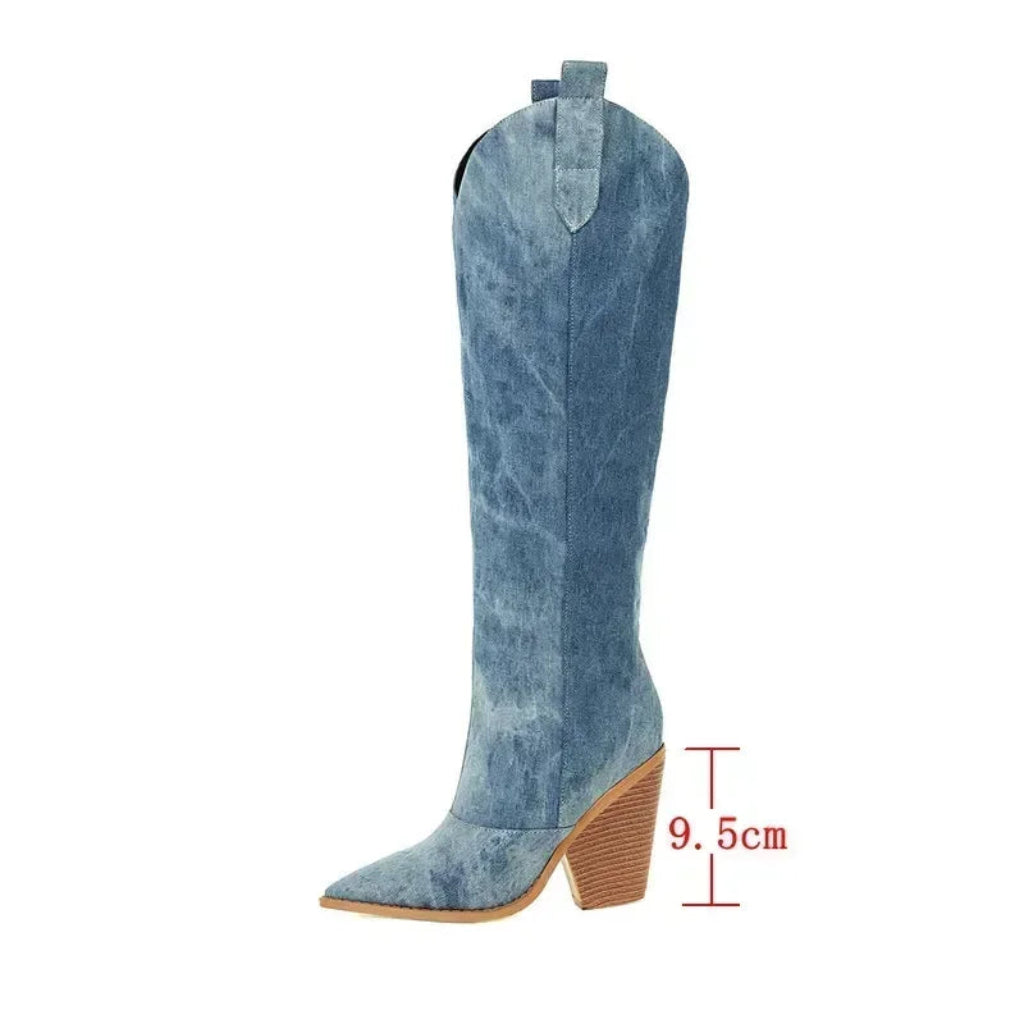 Bottes cuissardes femme, style cowboy, talon stiletto. - 4