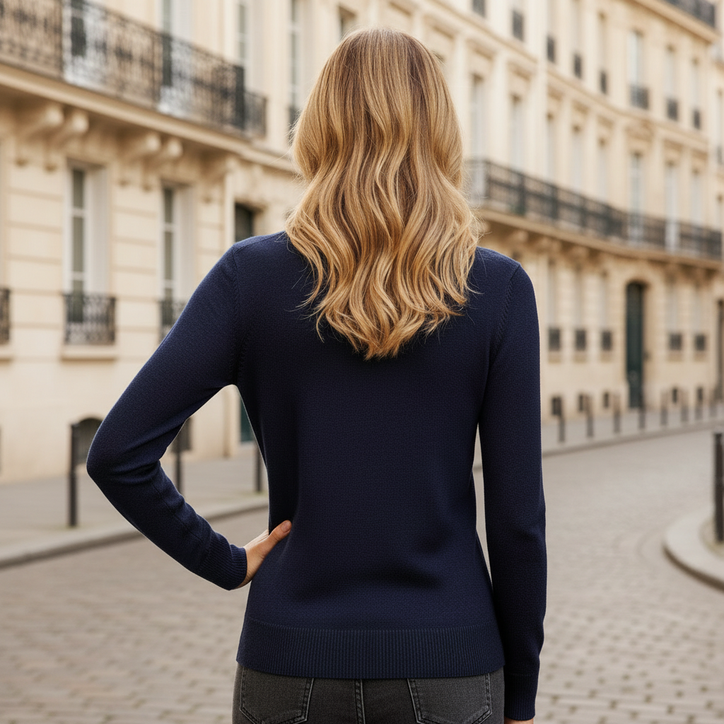 Pull femme à V, silhouette élégante avec un design ondulé. - 2