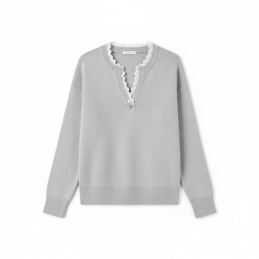 Pull femme à V, silhouette élégante avec un design ondulé. - 7