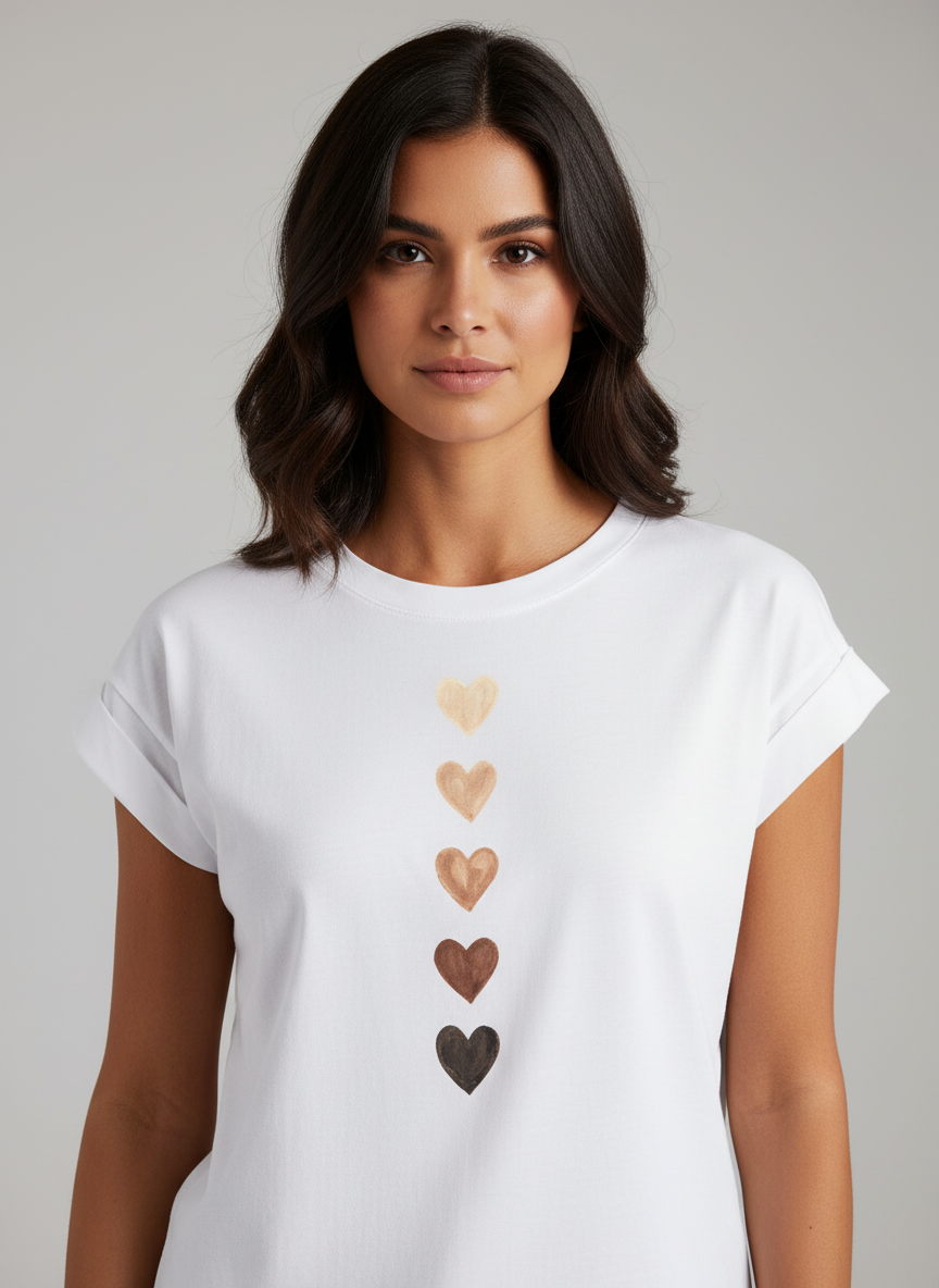 T-shirt femme décontracté avec col rond et imprimé cœur. - 1