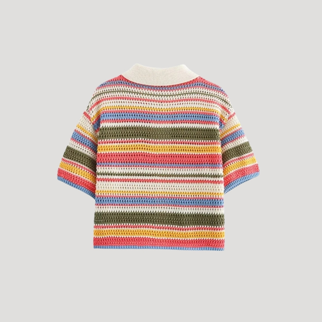 T-shirt polo femme à rayures colorées, style décontracté et élégant. - 2