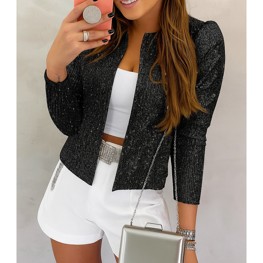 Veste de soirée chic avec effet scintillant élégant. 0