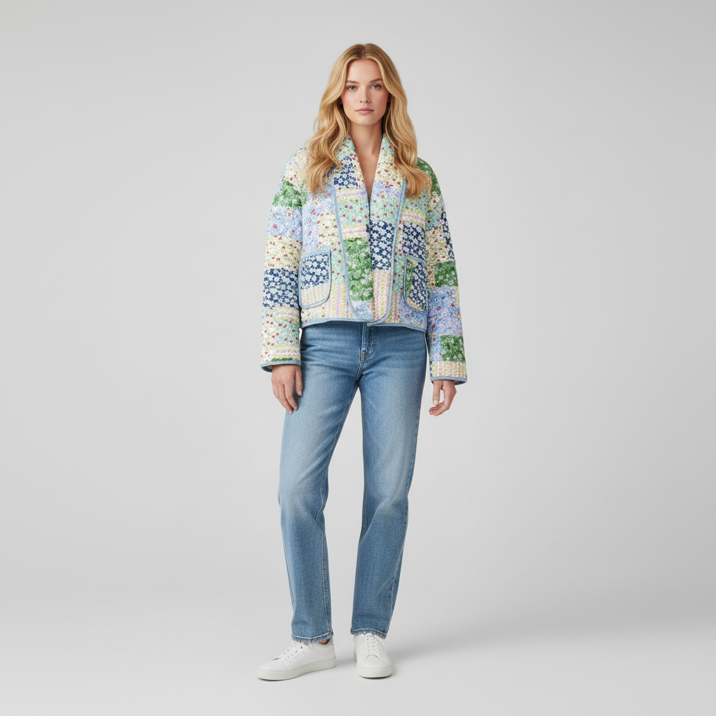 Veste femme élégante en patchwork, coupe ajustée. - 1