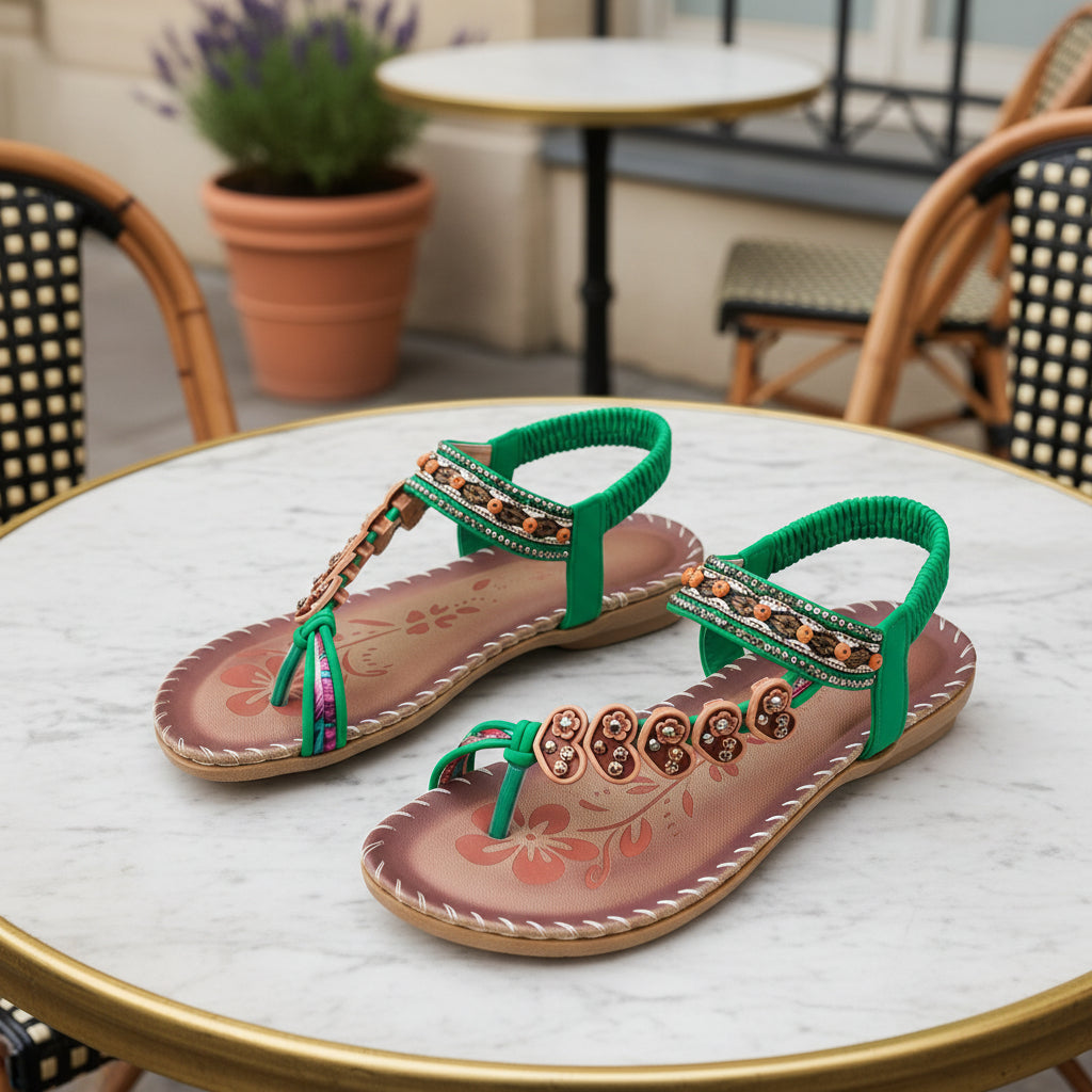 Sandales élégantes à détails perlés, au design confortable. - 11