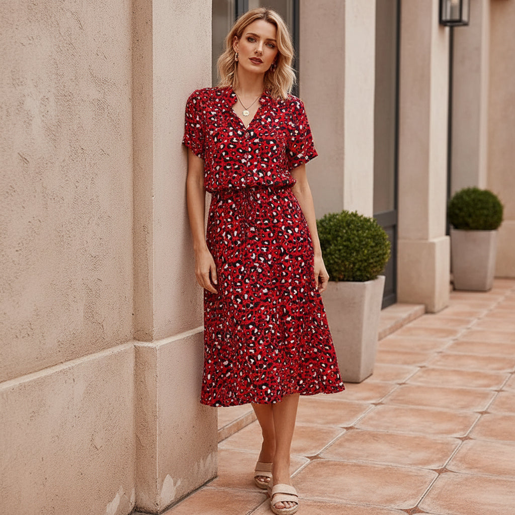 Robe midi élégante à design fluide et imprimé. - 13