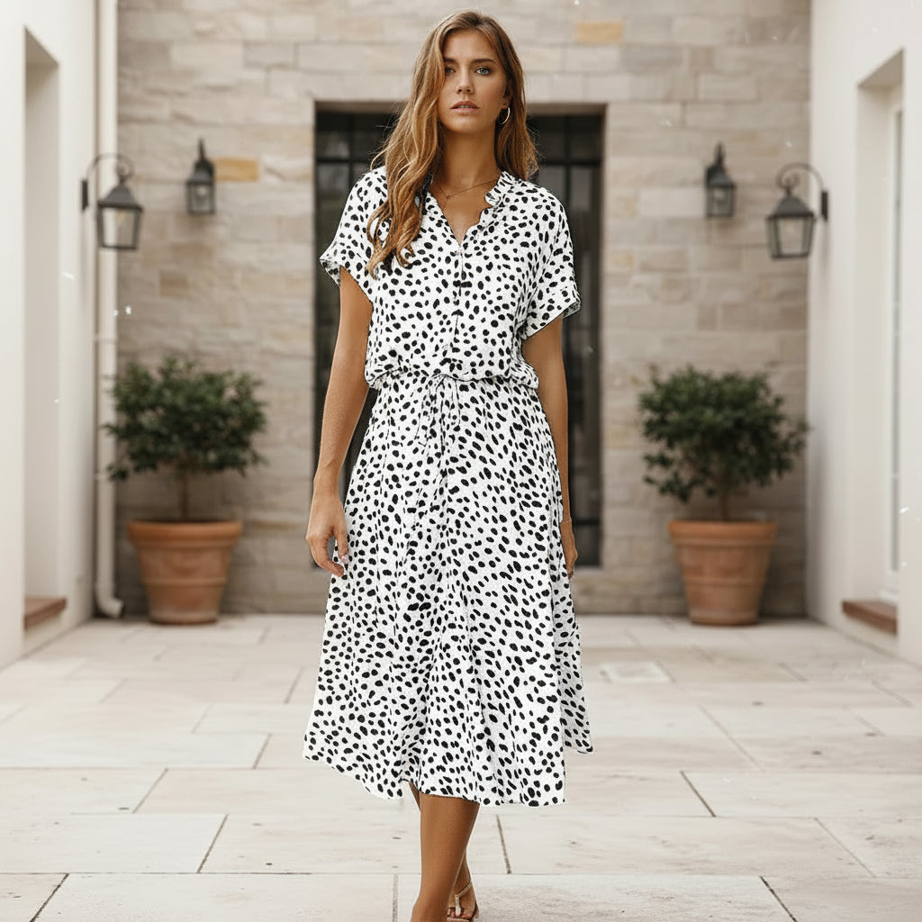 Robe midi élégante à design fluide et imprimé. - 12