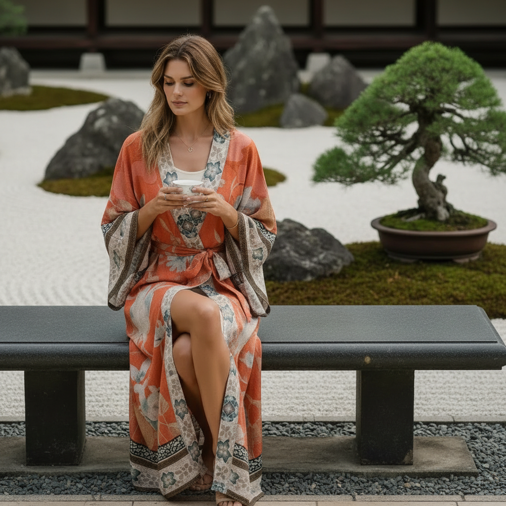 Kimono plage femme, coupe décontractée et imprimé floral. - 6