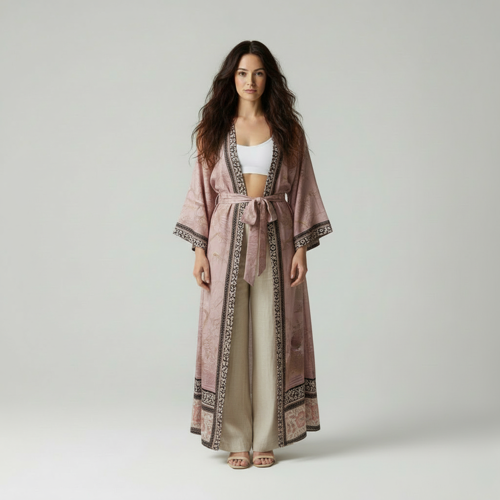 Kimono plage femme, coupe décontractée et imprimé floral. - 1