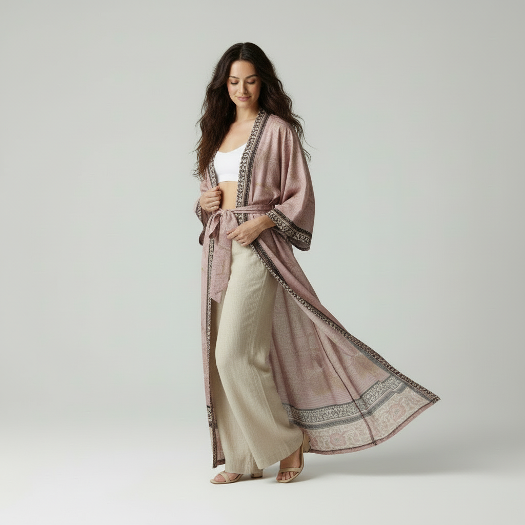 Kimono plage femme, coupe décontractée et imprimé floral. - 2