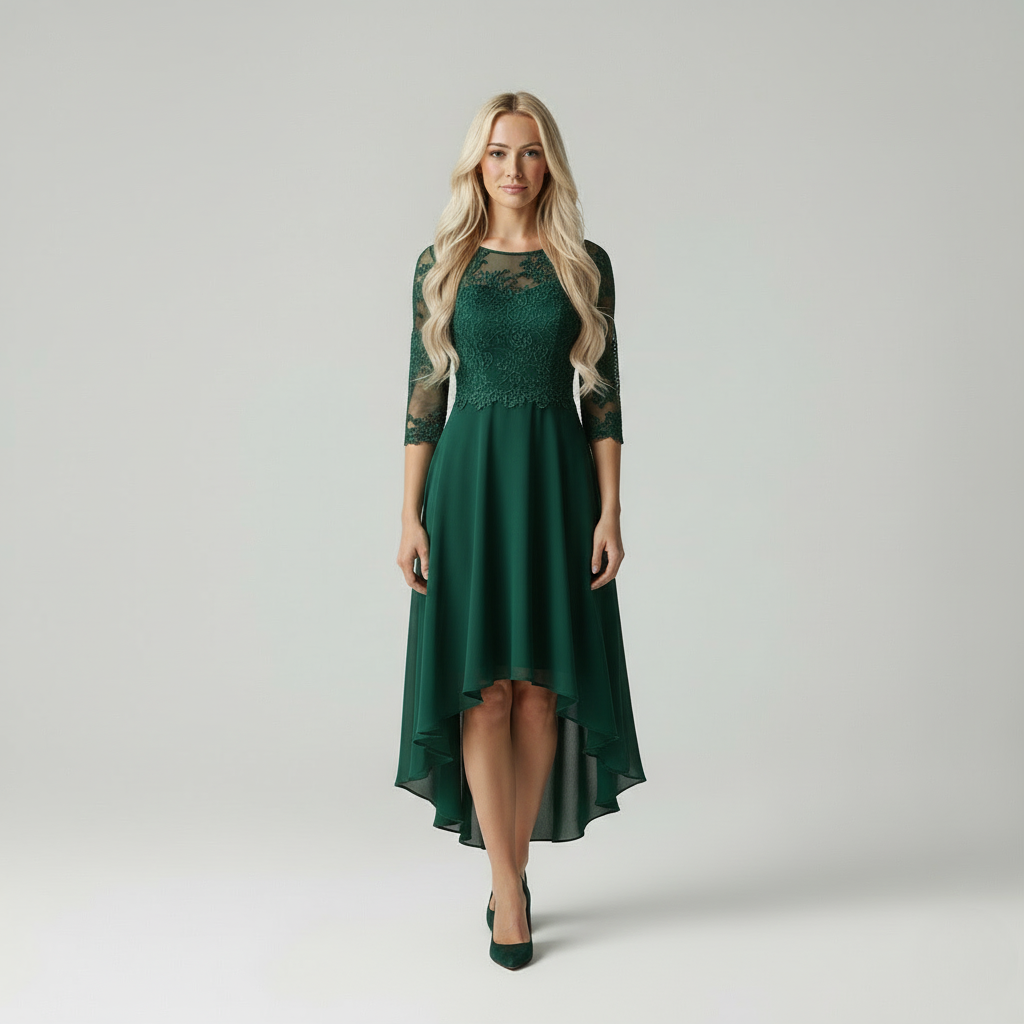 Robe de soirée longue, coupe flatteuse, chic et élégante avec détails en dentelle. - 9