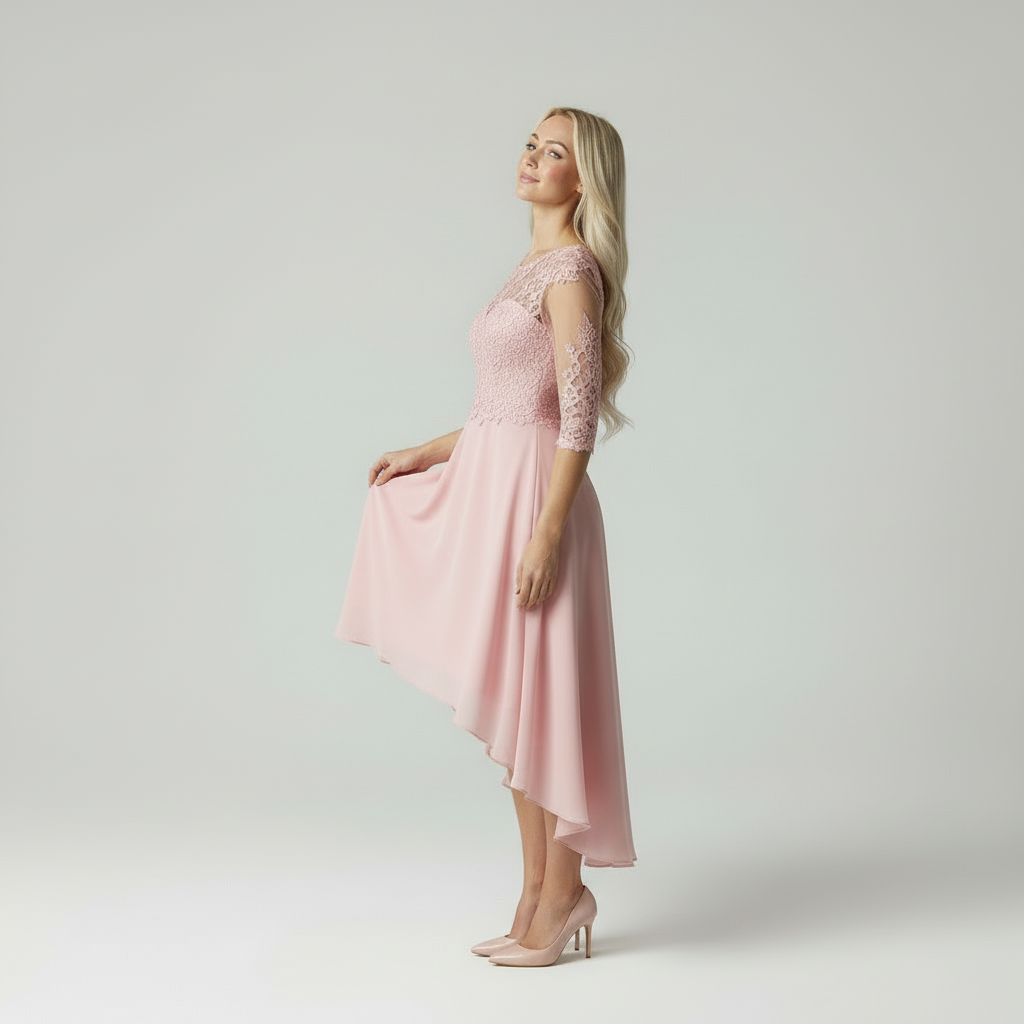 Robe de soirée longue, coupe flatteuse, chic et élégante avec détails en dentelle. - 3