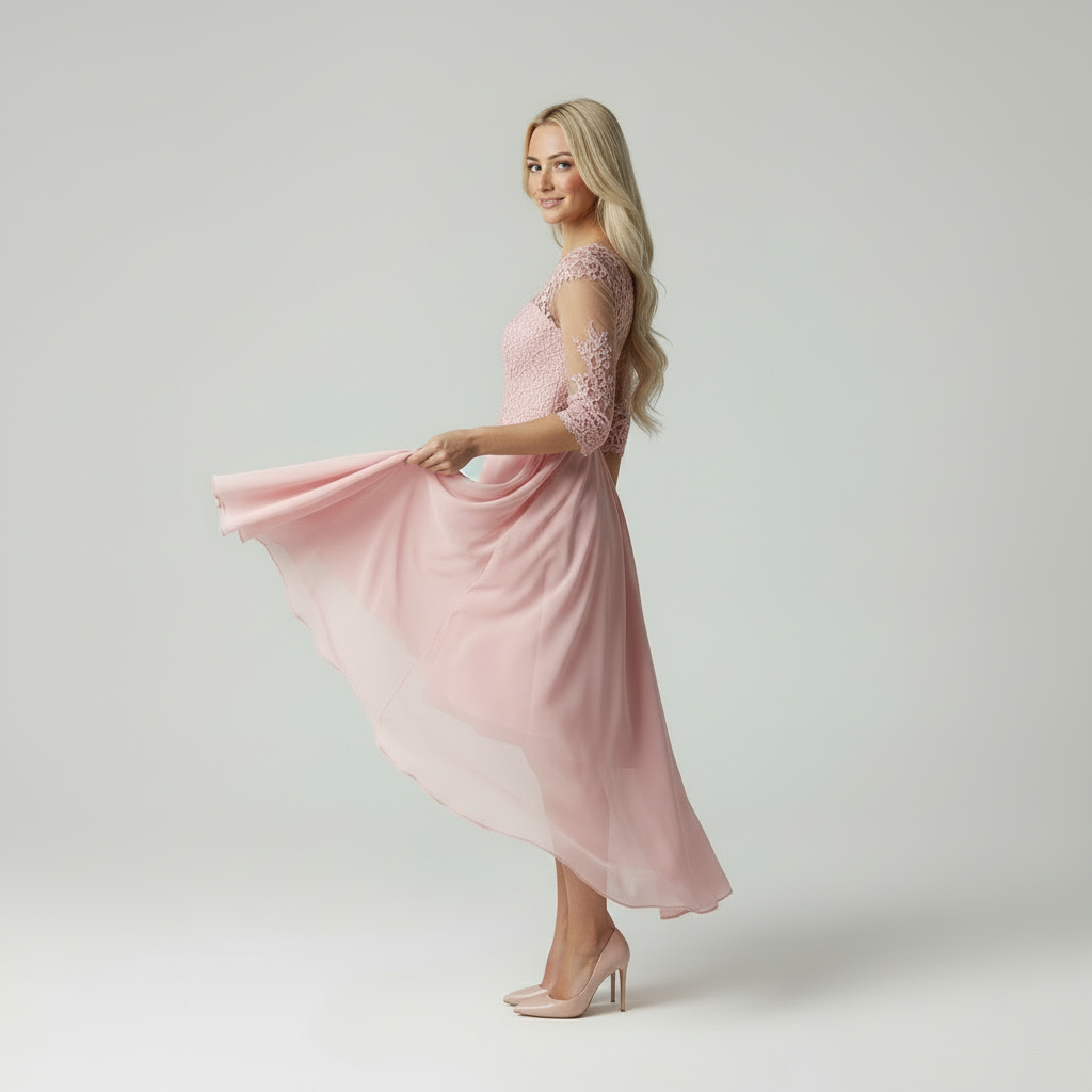 Robe de soirée longue, coupe flatteuse, chic et élégante avec détails en dentelle. - 2