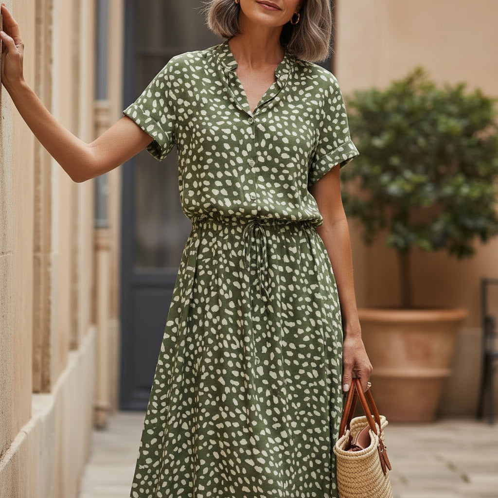Robe midi élégante à design fluide et imprimé. - 5