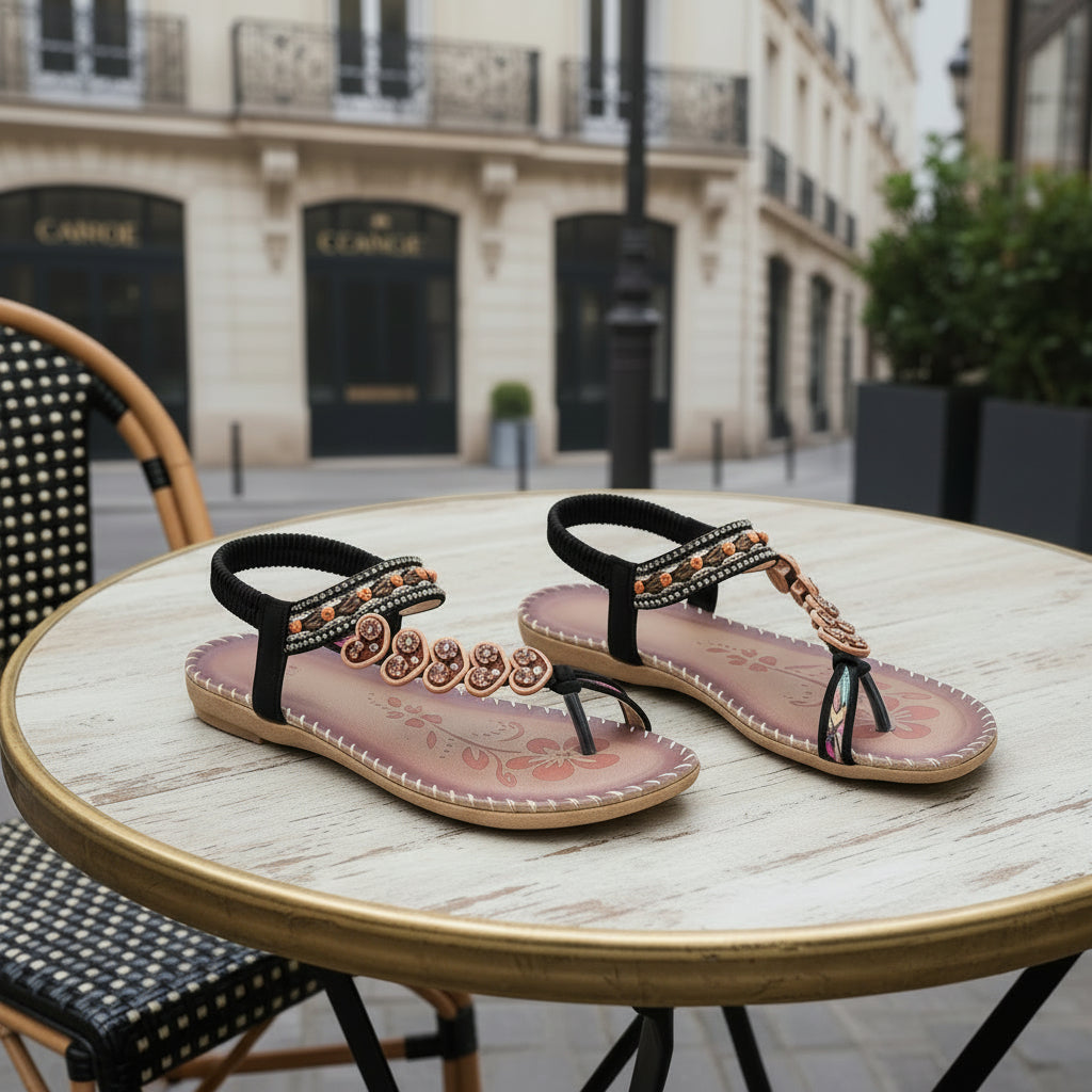 Sandales élégantes à détails perlés, au design confortable. - 9